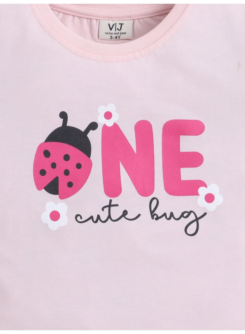 Victor And Jane  Girls Ladybug “ONE” Print Cotton Pajama Set – T-Shirt & Full Pants Nightwear for Women | Best Price UAE